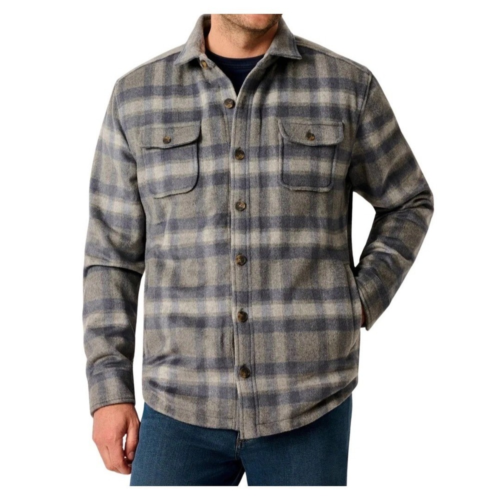 johnnie-O Hassler Cashmere Blend Sherpa Lined Shacket Light Gray Plaid Mens M